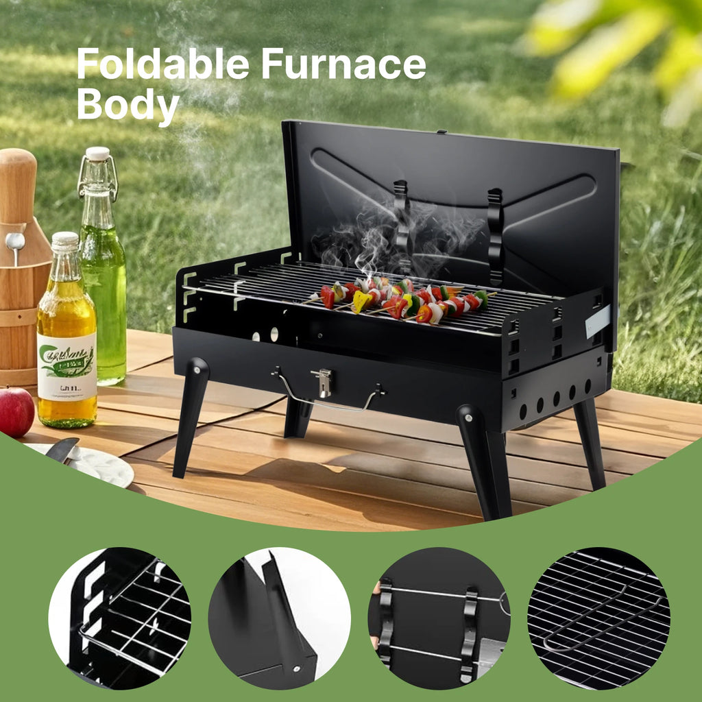 Foldable BBQ Grill with Adjustable Heights