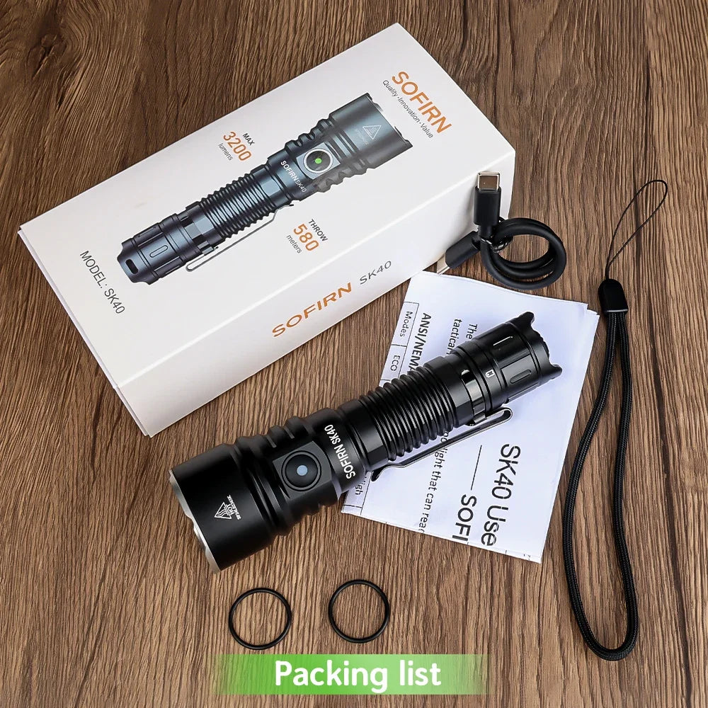 Tactical Flashlight 3200 Lumen Rechargeable – Luna Outdoors Dual Switch, 580m Beam