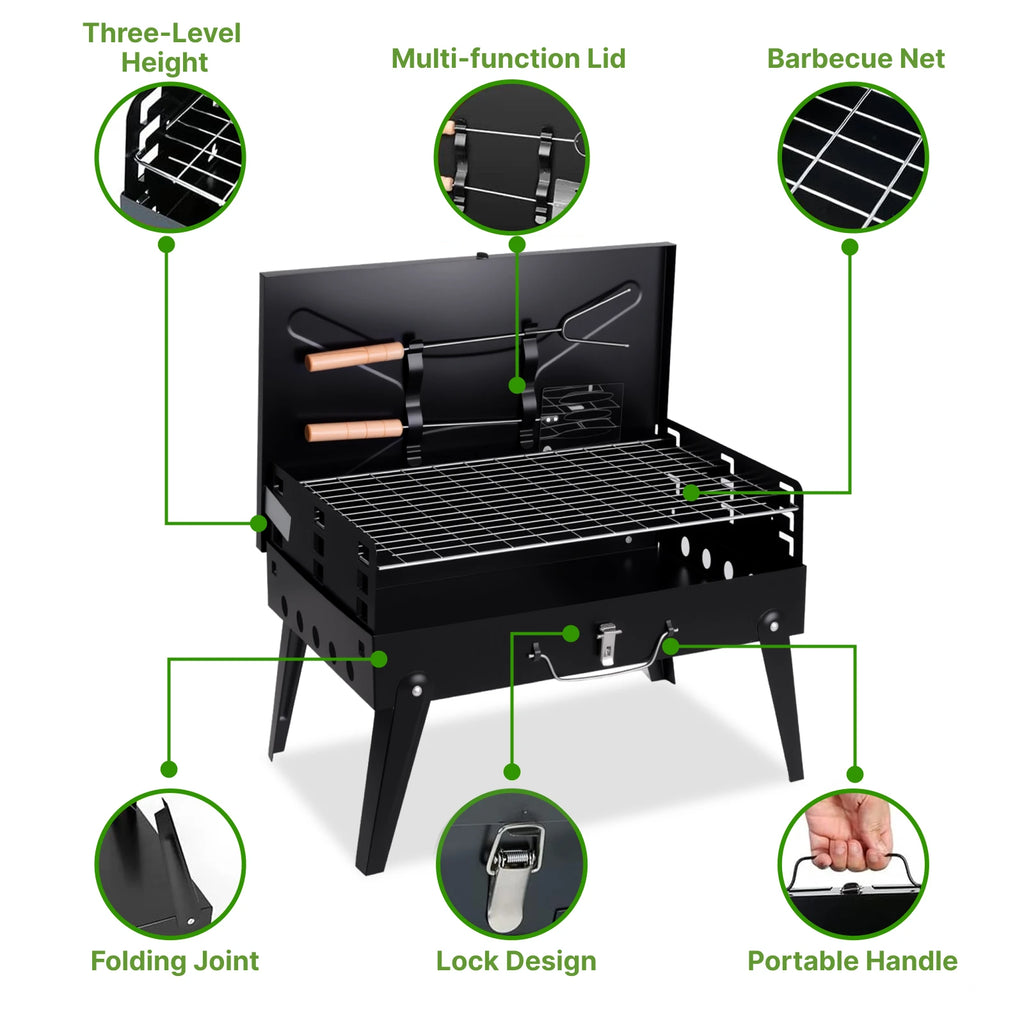 Foldable BBQ Grill with Adjustable Heights