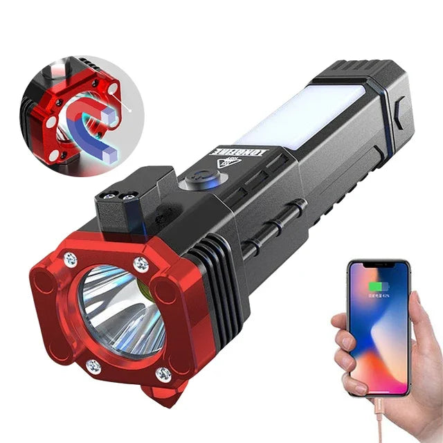 Super Bright Flashlight with Safety Hammer and Strong Magnets