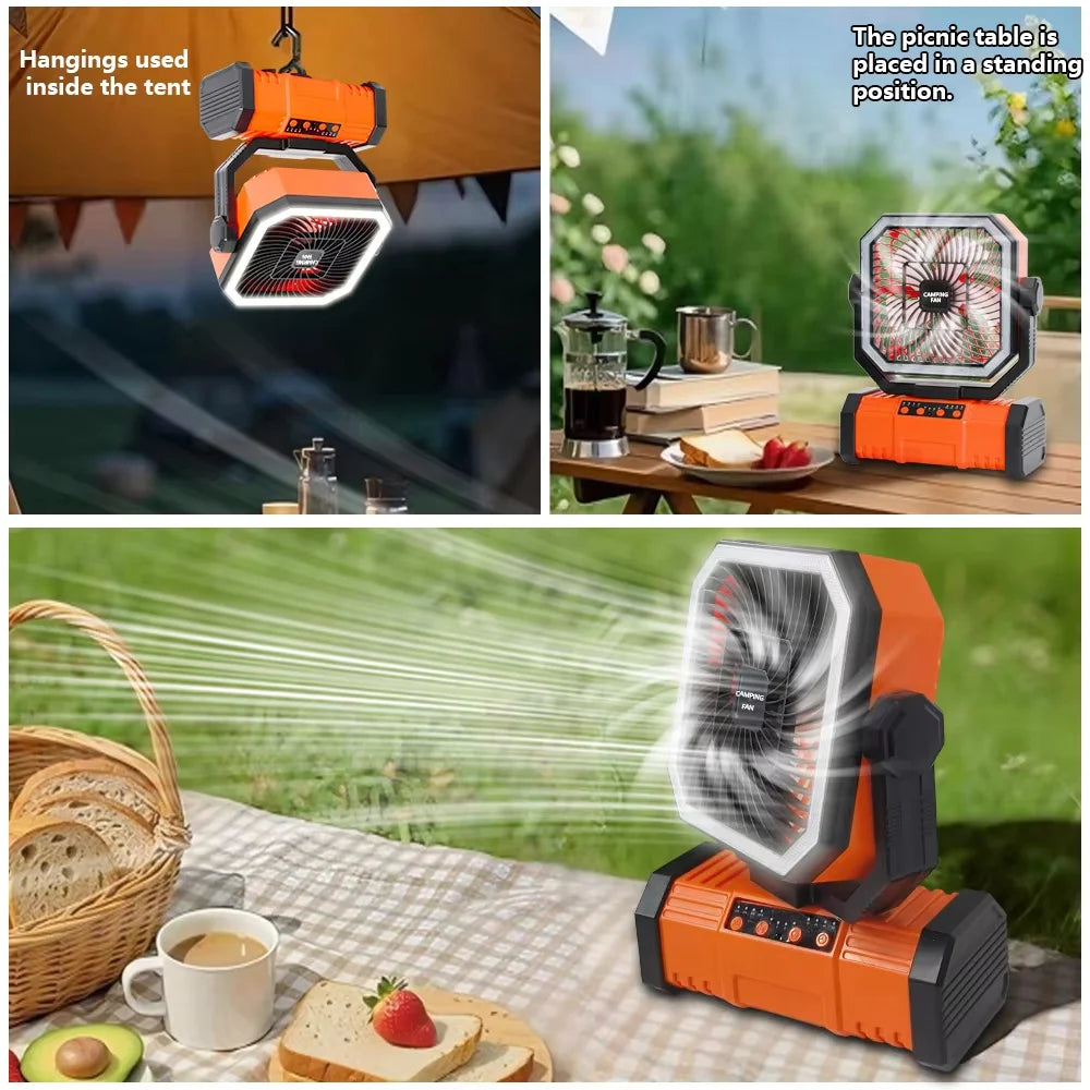 Quiet sleep mode camping fan for overnight use in a tent