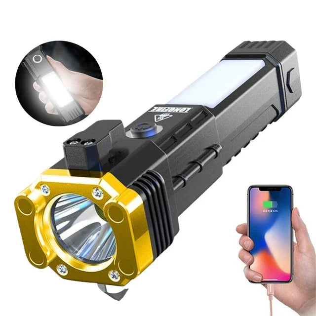 Super Bright Flashlight with Safety Hammer and Strong Magnets