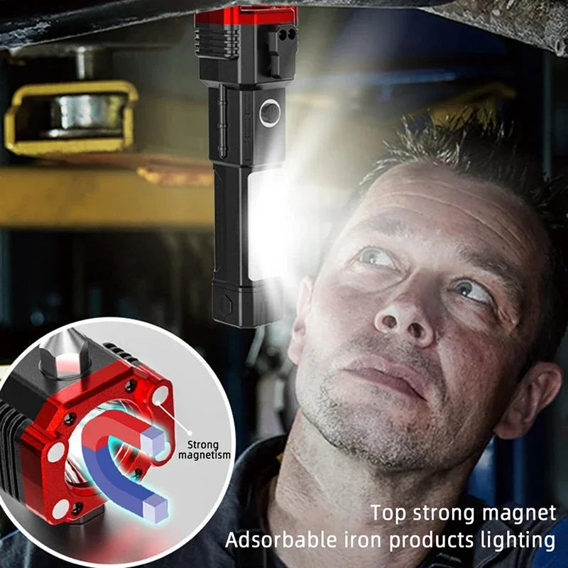 Super Bright Flashlight with Safety Hammer and Strong Magnets