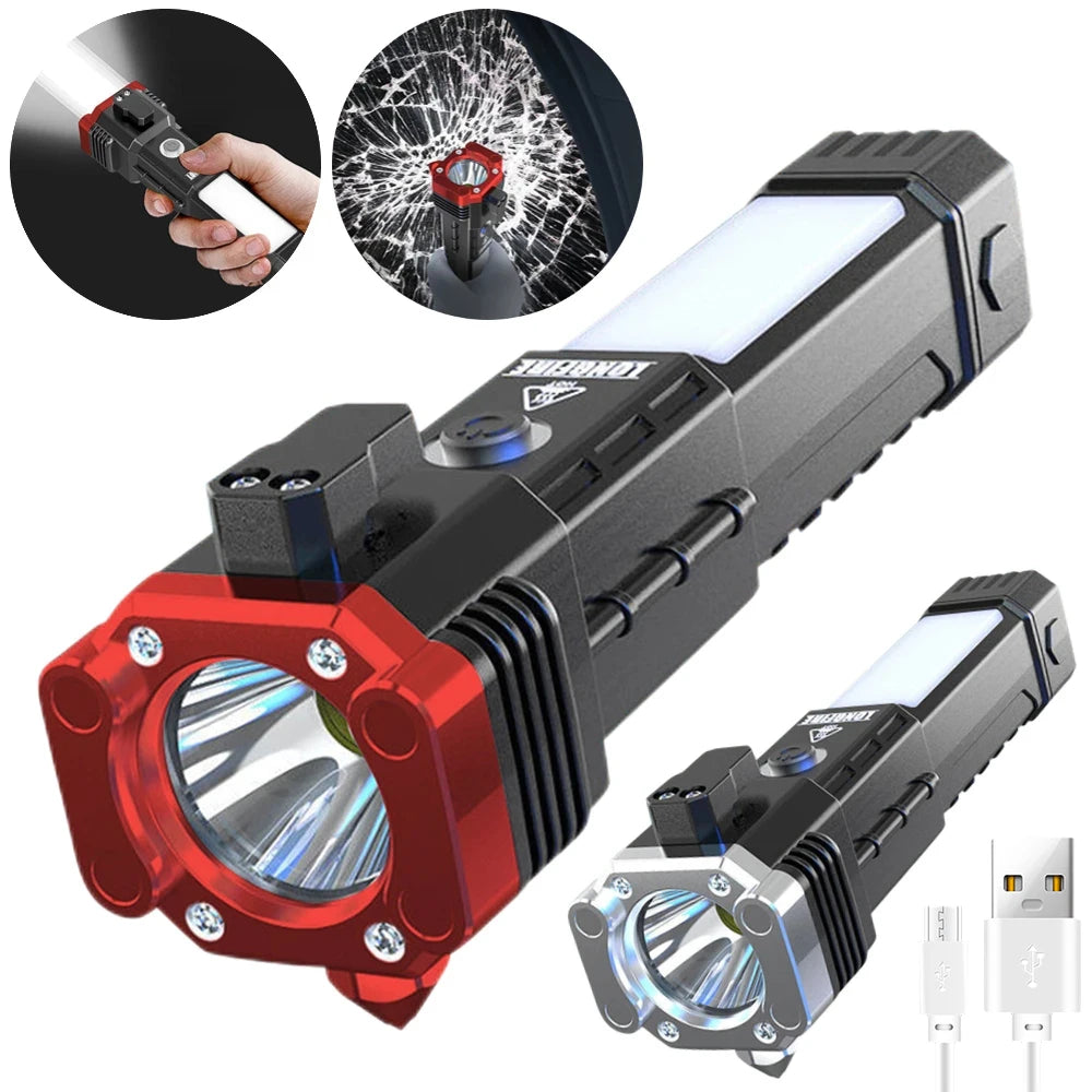 Super Bright Flashlight with Safety Hammer and Strong Magnets