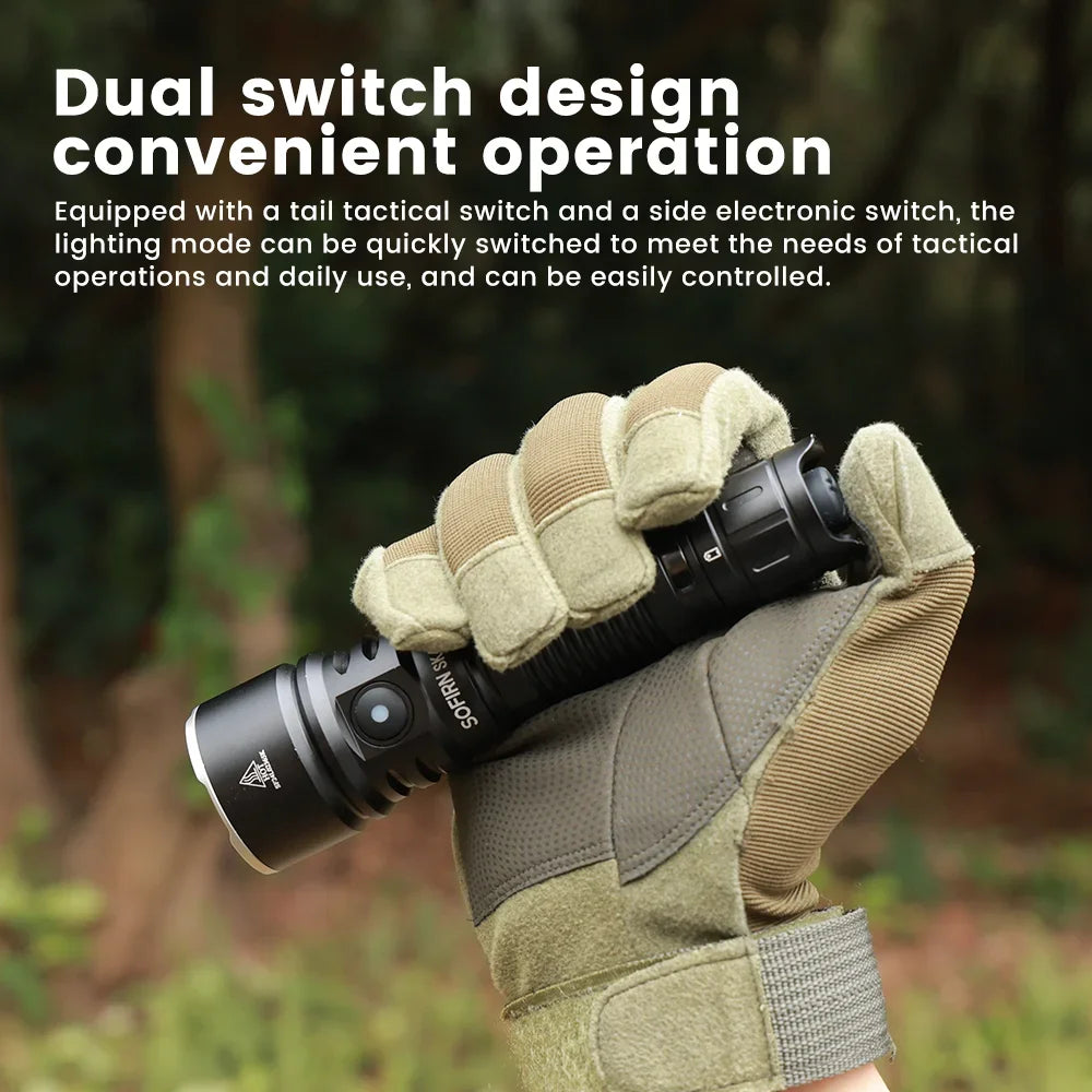 Tactical Flashlight 3200 Lumen Rechargeable – Luna Outdoors Dual Switch, 580m Beam