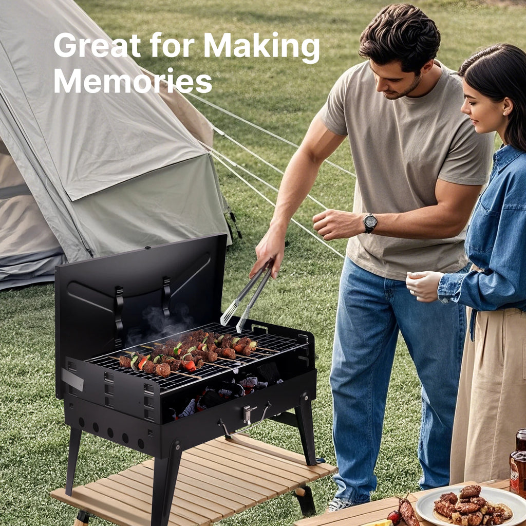 Foldable BBQ Grill with Adjustable Heights