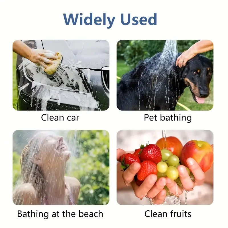 Rechargeable outdoor shower pump for washing pets, kids, and gear