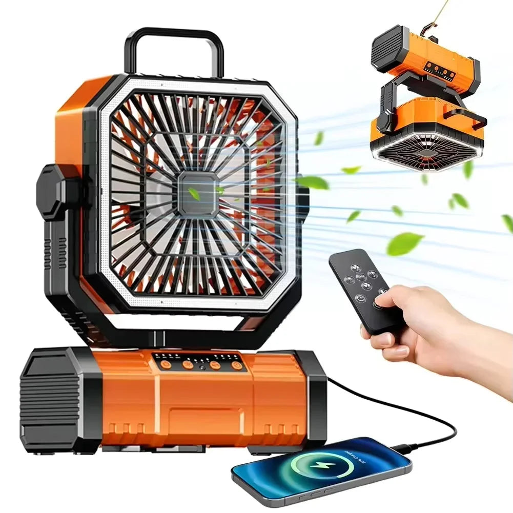 Rechargeable camping fan with hanging hook and 20,000mAh battery Main image