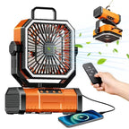Rechargeable camping fan with hanging hook and 20,000mAh battery