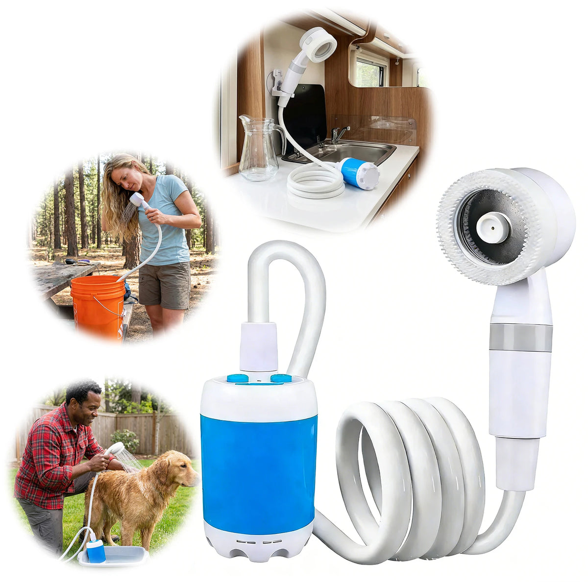 Portable Camping Shower Rechargeable – Luna Outdoors USB Shower Pump, 2 Flow Speeds